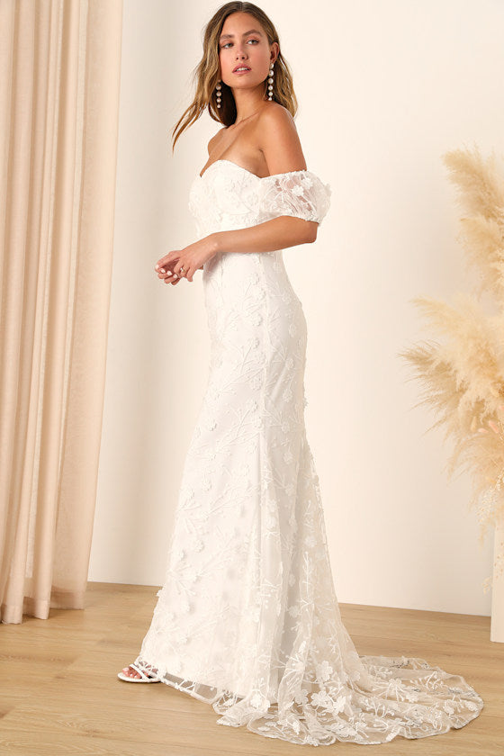 Magical Beginnings White 3D Floral Embroidered Maxi Dress
