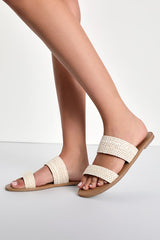 Catey Ivory Woven Slide Sandals