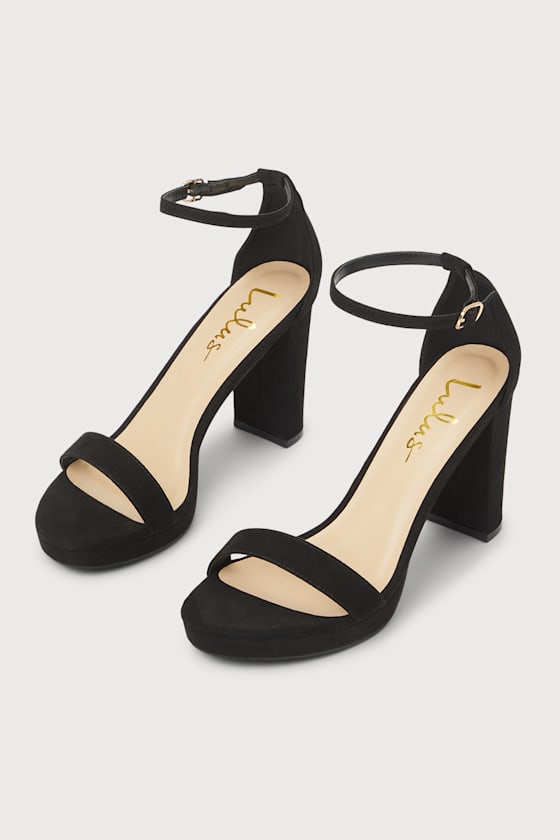 Kinsella Black Suede Platform Ankle Strap High Heels