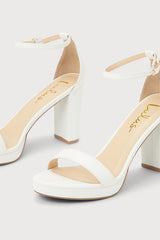 Kinsella White Platform Ankle Strap High Heels