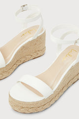 Cesilie White Ankle Strap Platform Espadrille Wedges