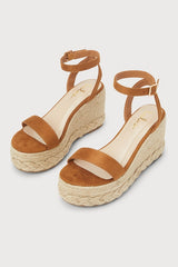 Cesilie Brown Suede Ankle Strap Platform Espadrille Wedges