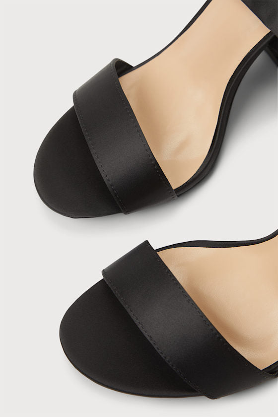 Alta Black Satin Lace-Up Heels