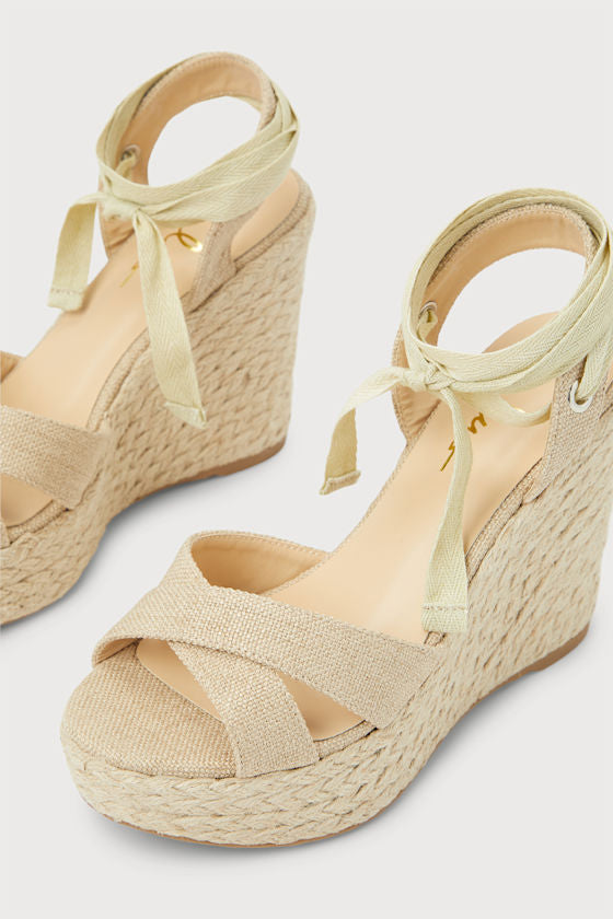 Esme Natural Lace-Up Espadrille Wedges