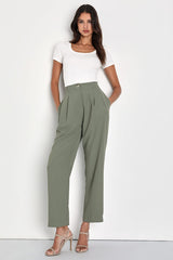 Sophisticated Company Sage Green Straight Leg Trouser Pants
