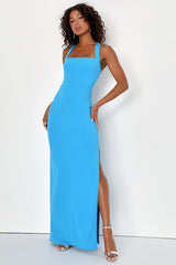 Glamorous Dedication Blue Sleeveless Column Maxi Dress