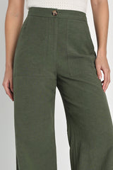 Jet Stream Olive Green High-Waisted Wide-Leg Pants