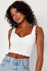 Flirtatious Attitude Ivory Lace Bustier Cami Crop Top