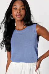 Clean Aesthetic Blue Sweater Knit Tank Top