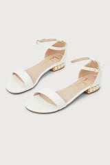 Romay White Pearl Ankle Strap Sandals