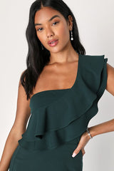 Grand Beauty Emerald Ruffled One-Shoulder Mermaid Maxi Dress