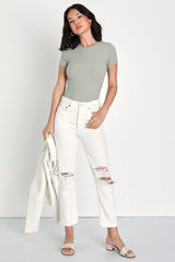 Effortless Upgrade Sage Green Ribbed Short Sleeve Top