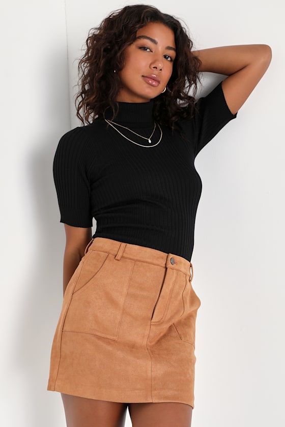 A Dose of Charm Light Brown Suede High-Waisted Mini Skirt