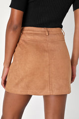 A Dose of Charm Light Brown Suede High-Waisted Mini Skirt