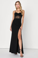 Remarkable Allure Black Corset Sleeveless Mermaid Maxi Dress