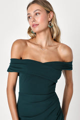 High-Class Presence Emerald Green Off-the-Shoulder Maxi Dress
