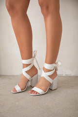 Alta Ivory Satin Lace-Up Heels