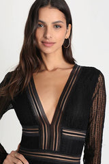 Casita Black Lace Long Sleeve Mini Dress