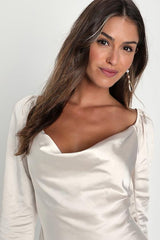 Sensational Fate Champagne Satin Cowl Neck Mini Dress