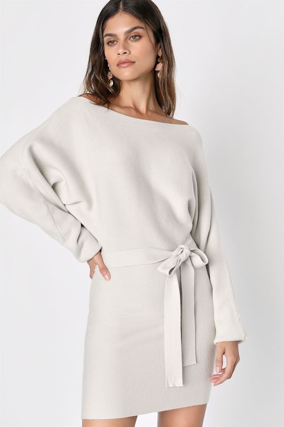 Modern Comfort Ivory Dolman Sleeve Mini Sweater Dress