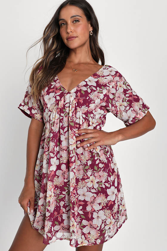 Ready to Adore Red Floral Print Clip Dot Babydoll Mini Dress