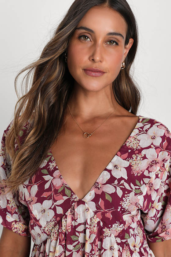 Ready to Adore Red Floral Print Clip Dot Babydoll Mini Dress