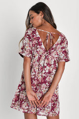 Ready to Adore Red Floral Print Clip Dot Babydoll Mini Dress