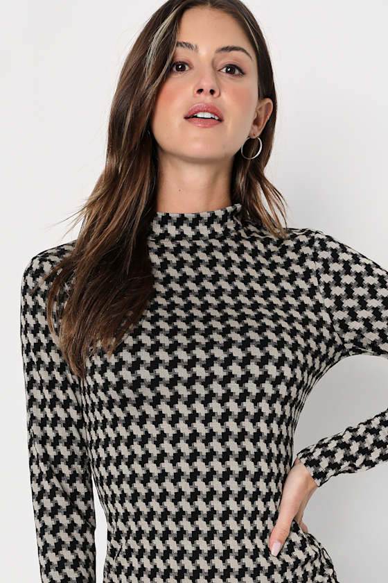 Cool Girl Status Black Print Mock Neck Long Sleeve Mini Dress