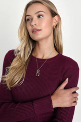 Karlee Plum Purple Ribbed Knit Long Sleeve Sweater Top