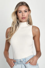 Seasonal Sophistication Ivory Ribbed Mock Neck Sweater Tank Top