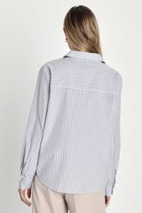 Refined Aesthetic Blue and White Striped Button-Up Top