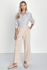Refined Aesthetic Blue and White Striped Button-Up Top