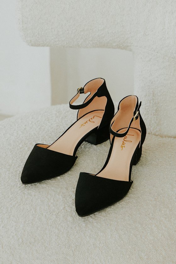 Lucinda Black Nubuck Ankle Strap Pumps
