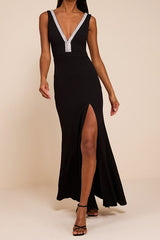 Stunned By You Black Rhinestone Mermaid Maxi Dress