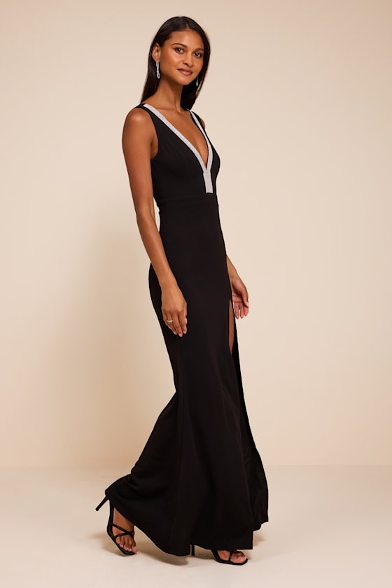 Stunned By You Black Rhinestone Mermaid Maxi Dress