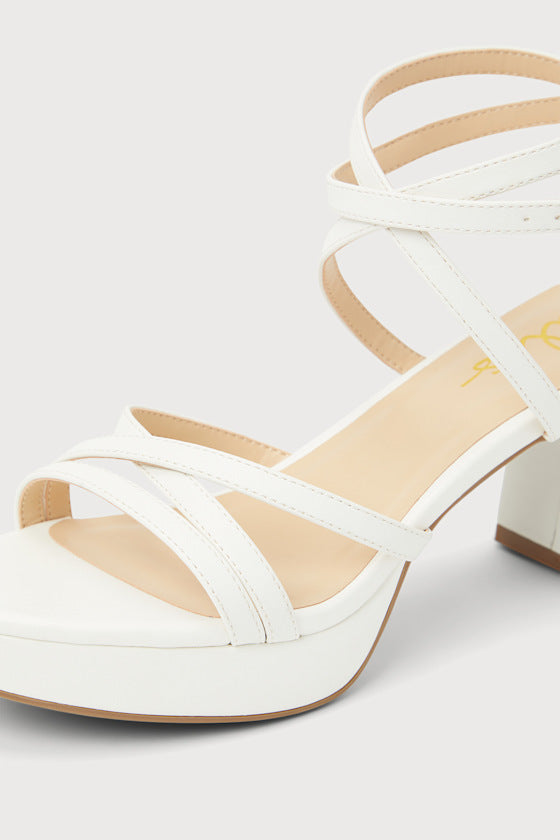 Lexia White Platform Ankle Strap High Heel Sandals