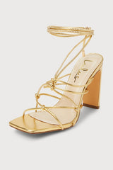 Rinay Gold Strappy Lace-Up High Heel Sandals