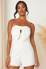 Memorable Status Ivory Strapless Bow-Front Cutout Romper