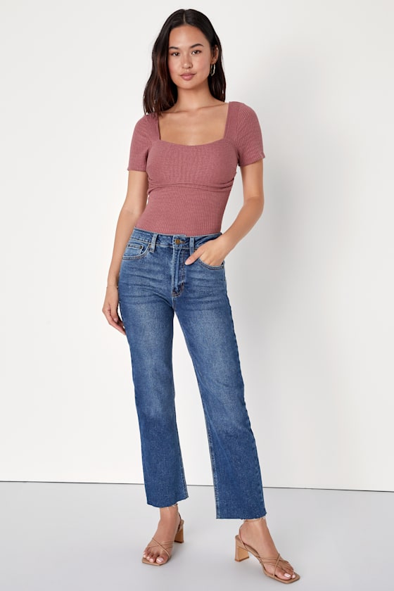 Quintessential Muse Mauve Ribbed Short Sleeve Top