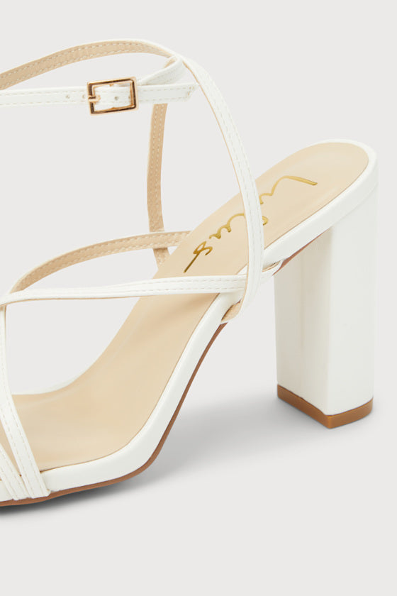 Makennaa White Strappy High Heel Ankle Strap Sandals