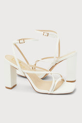 Makennaa White Strappy High Heel Ankle Strap Sandals