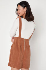 Embracing Autumn Brown Corduroy Pinafore Mini Dress