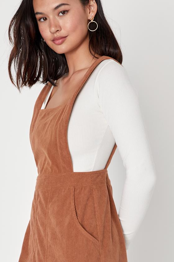 Embracing Autumn Brown Corduroy Pinafore Mini Dress