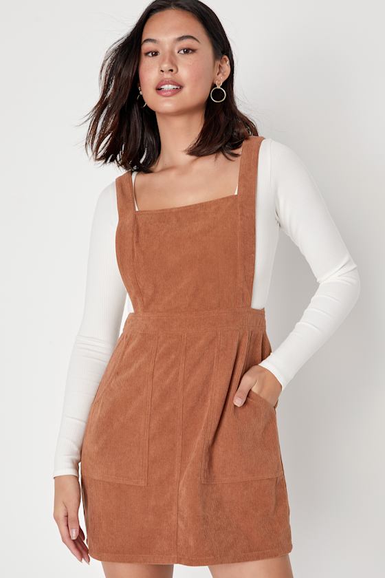 Embracing Autumn Brown Corduroy Pinafore Mini Dress