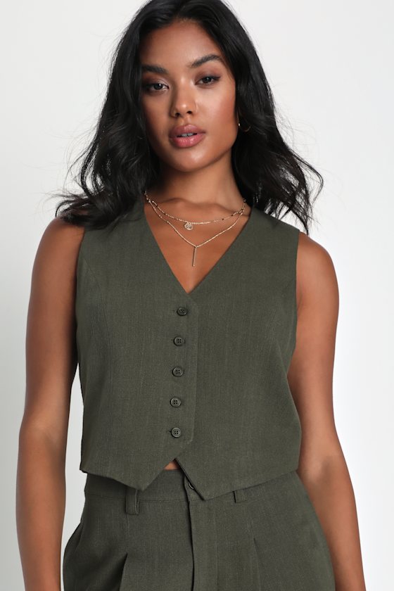 Suits You Perfectly Olive Green Linen Vest
