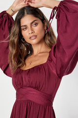 Vision of Charm Plum Purple Satin Long Sleeve Skater Mini Dress