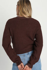 Toasty Babe Chocolate Brown Knit Button-Up Cropped Cardigan