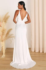 Polished Perfection White Satin Sleeveless Mermaid Maxi Dress