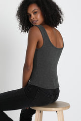 Leisure Life Charcoal Grey Ribbed Square-Neck Tank Top