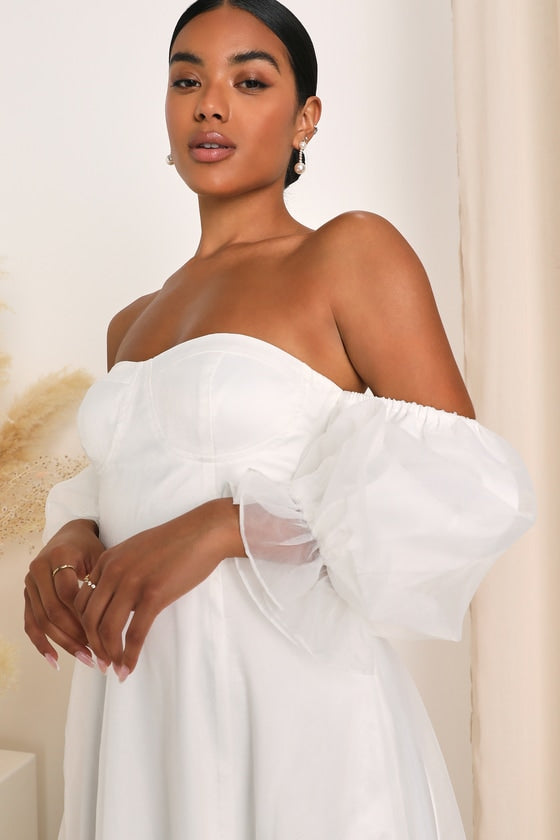 True Excellence White Bustier Off-The-Shoulder Gown